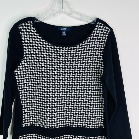Chaps black white houndstooth check knit preppy academia sweater dress large - Picture 2 of 6